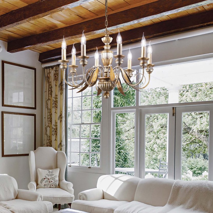 Chandelier hanging in luxury living room Francel Luminaires Rouen