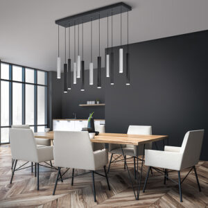 Gray dining room and kitchen corner